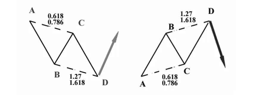 llustration de la figure harmonique ABCD, montrant les ratios Fibonacci et la symétrie des jambes AB et CD