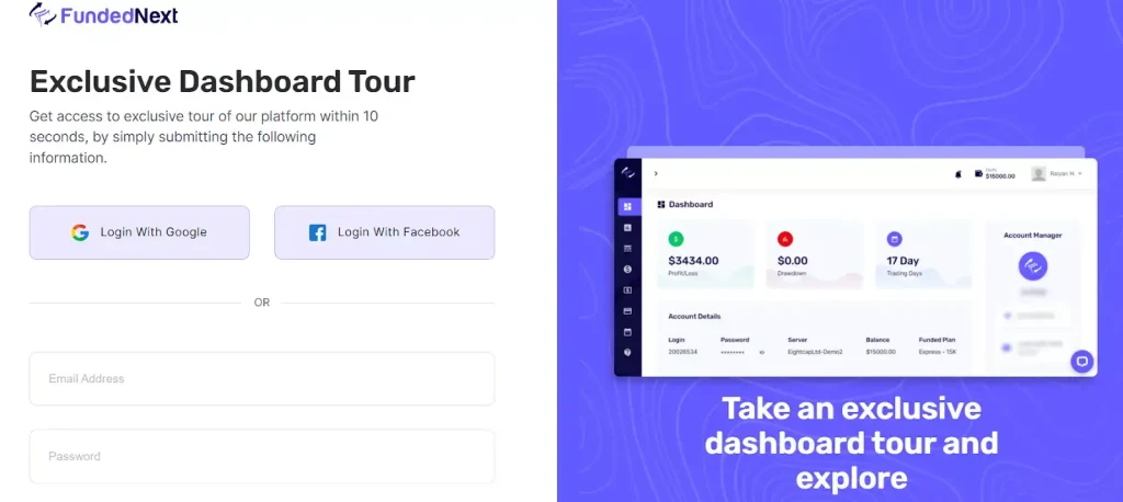 tableau de bord utilisateur Funded Next