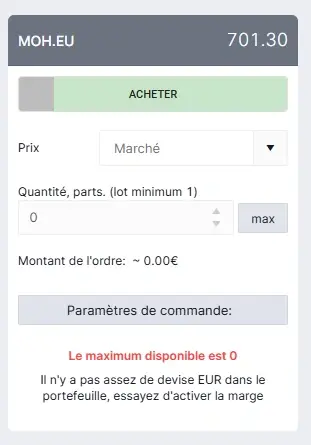 Ticket d'ordre pour acheter l'action LVMH sur Freedom24