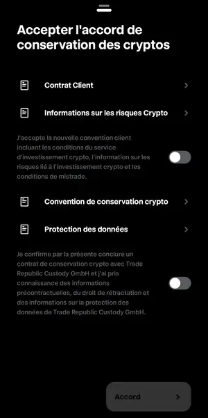 contrat client crypto trade republic
