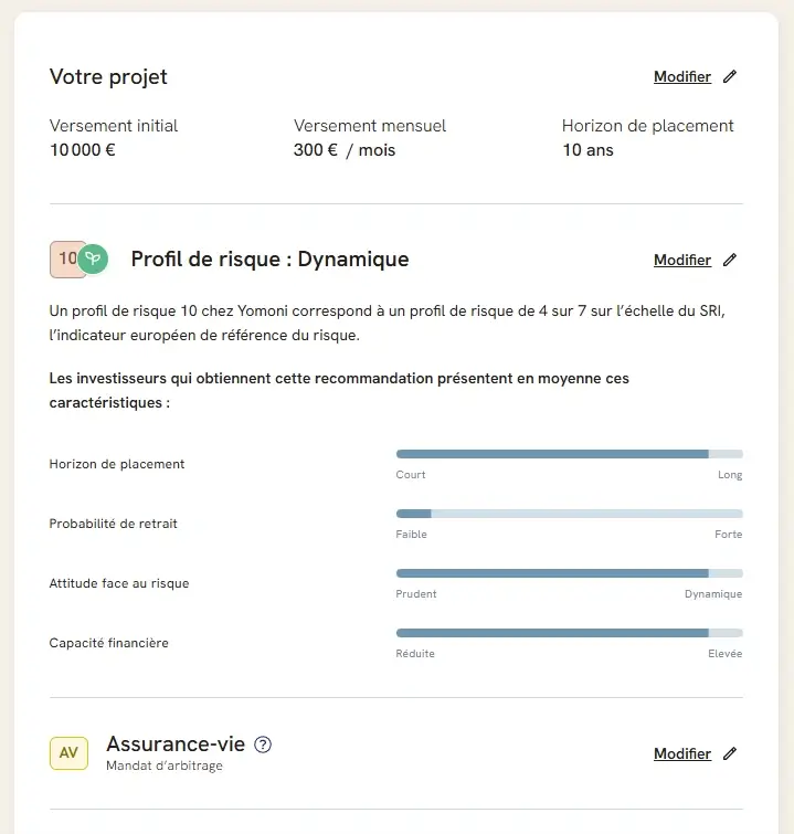 proposition d'investissement Yomoni sur assurance-vie