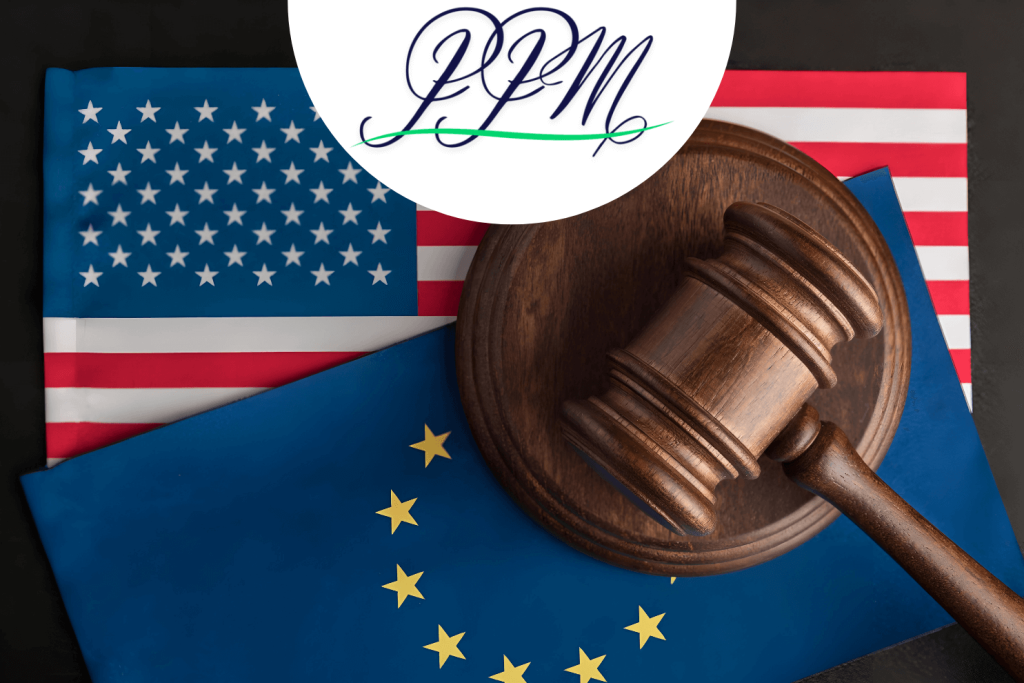 Drapeaux américain et européen tensions commerciales