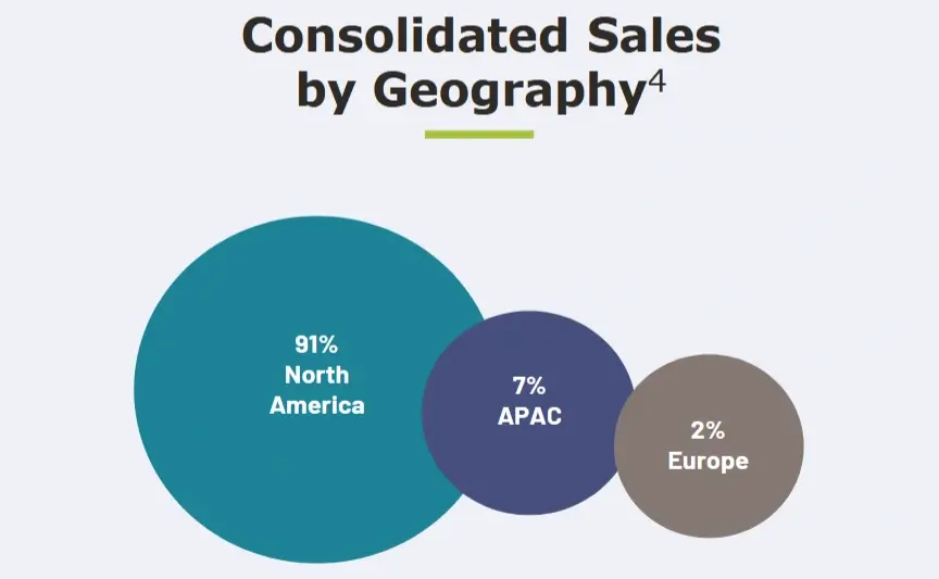 Répartition géographique du chiffre d'affaires de Verra Mobility Corporation en 2024 Carte de la répartition du chiffre d'affaires de Verra Mobility par région en 2024 avec focus sur les États-Unis, le Canada, l'Europe et l'Australie