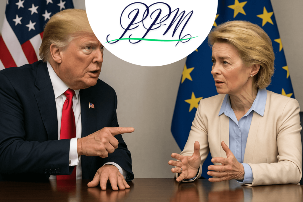 Graphique des droits de douane américains appliqués à l’Union européenne en 2025 avec taux douaniers par secteur