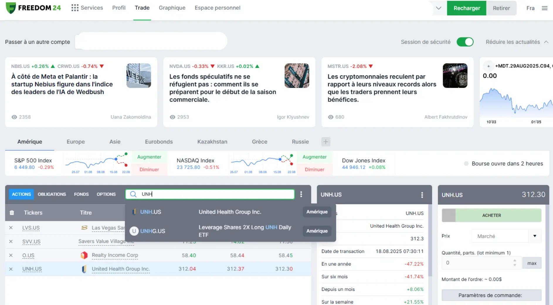 achat d'action UnitedHealth (UNH) sur Freedom24