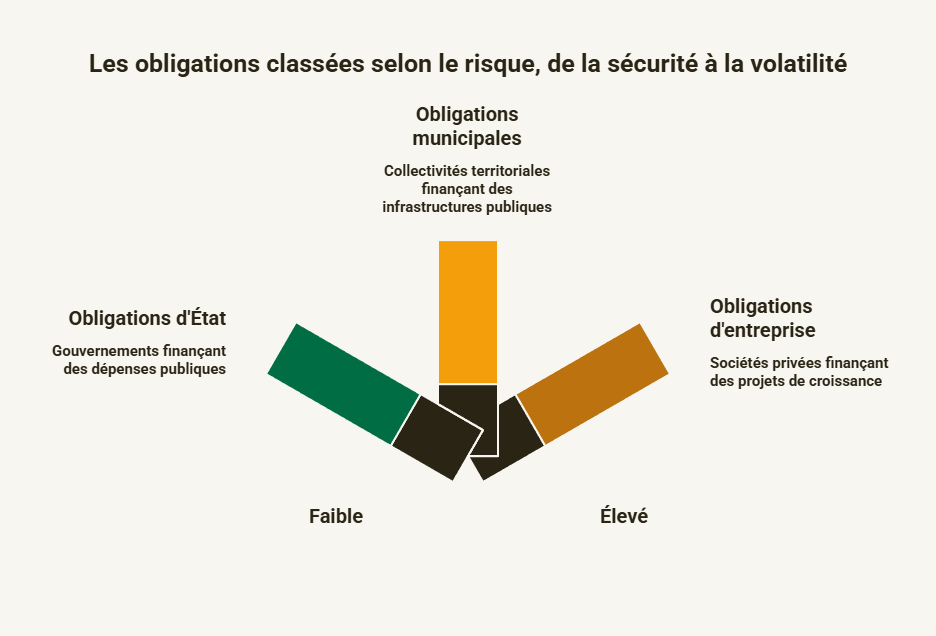 Infographie obligations risque faible élevé État municipales entreprise bourse