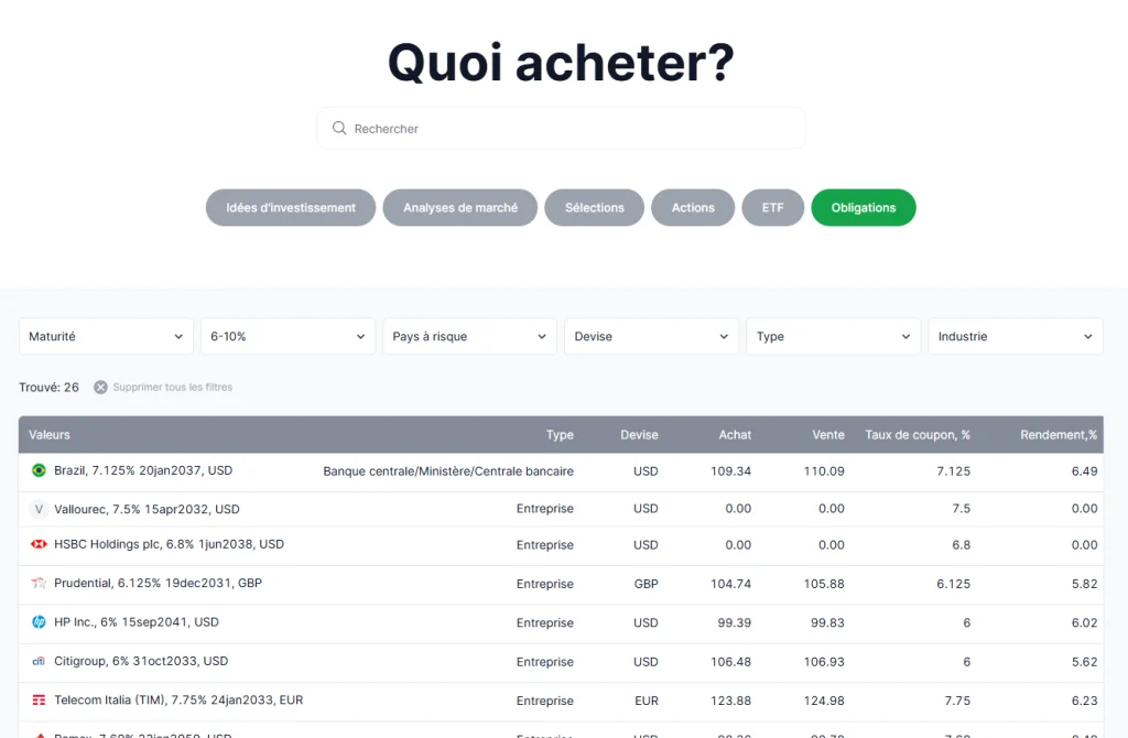 trouver les obligations sur freedom24
